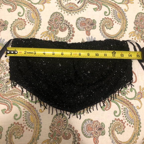 Andretti Donatello Black sequin beaded strapless bandeau top with fringe - Picture 7 of 8